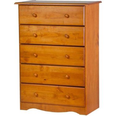 Solid Wood 5-Drawer Chest In Honey Pine
