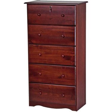 Solid Wood 5-Jumbo Drawer Chest With Lock In Mahogany