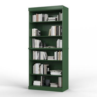 Solid Wood 6-Shelf Bookcase With Adjustable Shelves In Green