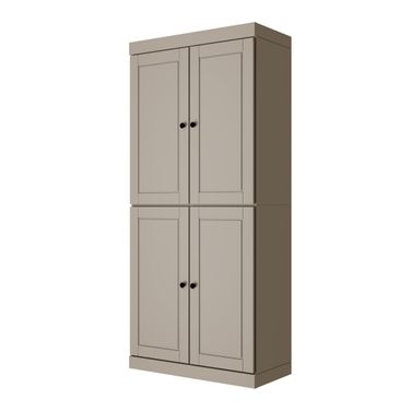 Solid Wood 6-Shelf Bookcase With Raised Panel Doors And Adjustable Shelves In Beige