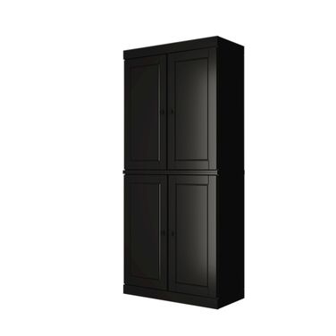 Solid Wood 6-Shelf Bookcase With Raised Panel Doors And Adjustable Shelves In Black
