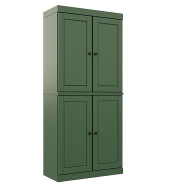 Solid Wood 6-Shelf Bookcase With Raised Panel Doors And Adjustable Shelves In Green
