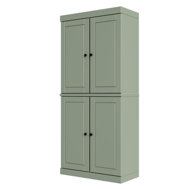 Solid Wood 6-Shelf Bookcase With Raised Panel Doors And Adjustable Shelves In Sage