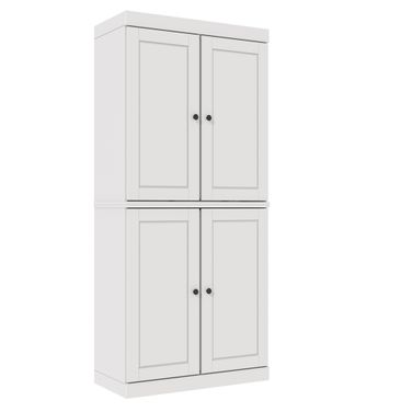 Solid Wood 6-Shelf Bookcase With Raised Panel Doors And Adjustable Shelves In White
