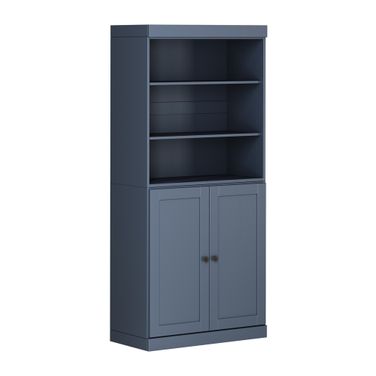 Solid Wood 6-Shelf Bookcase With Shaker Doors And Adjustable Shelves In Antique Blue