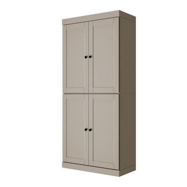 Solid Wood 6-Shelf Bookcase With Shaker Doors And Adjustable Shelves In Beige