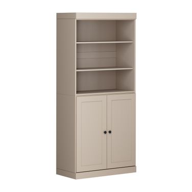 Solid Wood 6-Shelf Bookcase With Shaker Doors And Adjustable Shelves In Beige