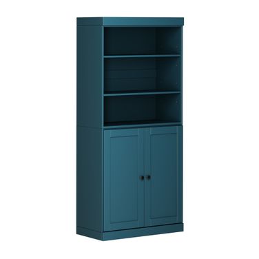 Solid Wood 6-Shelf Bookcase With Shaker Doors And Adjustable Shelves In Black