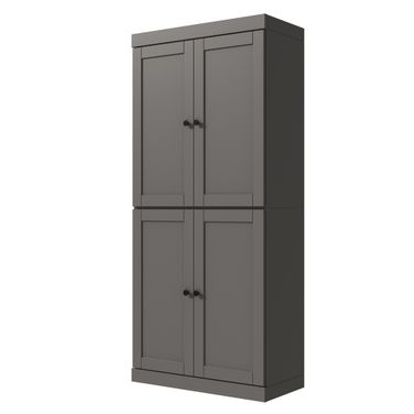 Solid Wood 6-Shelf Bookcase With Shaker Doors And Adjustable Shelves In Gray