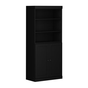 Solid Wood 6-Shelf Bookcase With Shaker Doors And Adjustable Shelves In Java