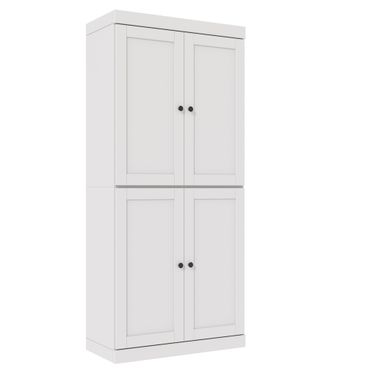 Solid Wood 6-Shelf Bookcase With Shaker Doors And Adjustable Shelves In White