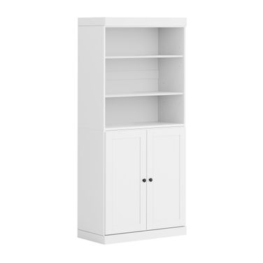 Solid Wood 6-Shelf Bookcase With Shaker Doors And Adjustable Shelves In White