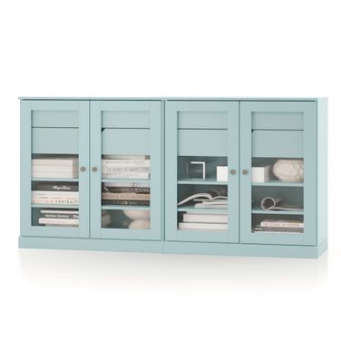 Solid Wood 64" Sideboard With Frosted Glass Doors And 4-Drawers In Aqua