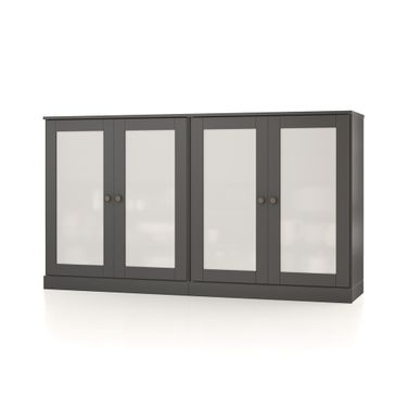 Solid Wood 64" Sideboard With Frosted Glass Doors And 4-Drawers In Gray