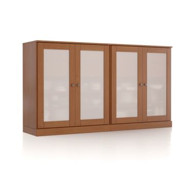 Solid Wood 64" Sideboard With Frosted Glass Doors And 4-Drawers In Mocha