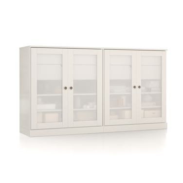 Solid Wood 64" Sideboard With Frosted Glass Doors And 4-Drawers In White