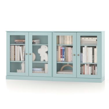 Solid Wood 64" Sideboard With Frosted Glass Doors And Adjustable Shelves In Aqua