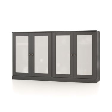 Solid Wood 64" Sideboard With Frosted Glass Doors And Adjustable Shelves In Gray
