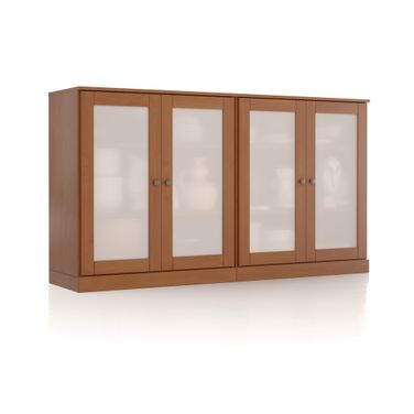 Solid Wood 64" Sideboard With Frosted Glass Doors And Adjustable Shelves In Mocha