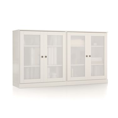 Solid Wood 64" Sideboard With Frosted Glass Doors And Adjustable Shelves In White