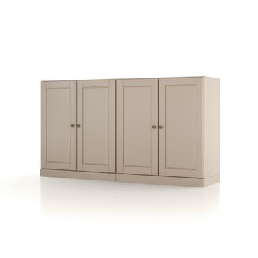 Solid Wood 64" Sideboard With Raised Panel Doors And 4-Drawers In Beige