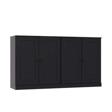 Solid Wood 64" Sideboard With Raised Panel Doors And 4-Drawers In Black
