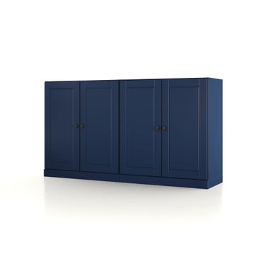 Solid Wood 64" Sideboard With Raised Panel Doors And 4-Drawers In Navy Blue