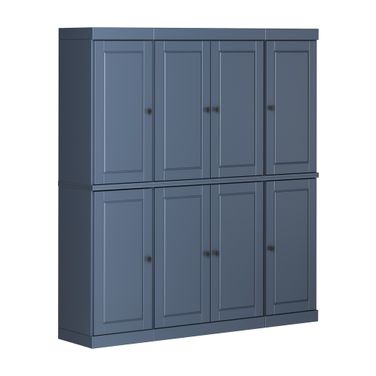 Solid Wood 65" Pantry Cabinet With Raised Panel Doors And 2-Drawers In Antique Blue