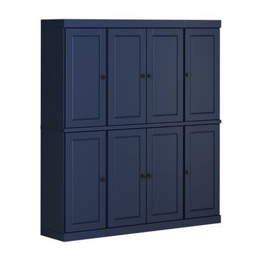 Solid Wood 65" Pantry Cabinet With Raised Panel Doors And 2-Drawers In Navy Blue