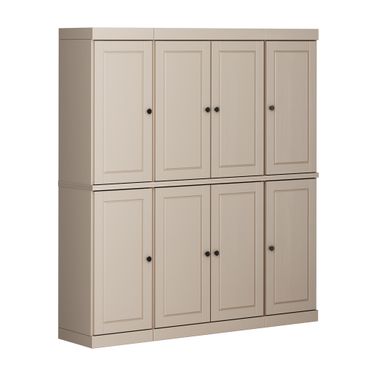 Solid Wood 65" Pantry Cabinet With Raised Panel Doors And Adjustable Shelves In Beige