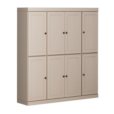 Solid Wood 65" Pantry Cabinet With Shaker Doors And Adjustable Shelves In Beige