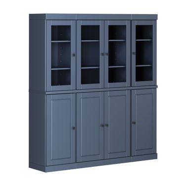Solid Wood 65" Pantry China Cabinet With Clear Glass Doors And 2-Drawers In Antique Blue