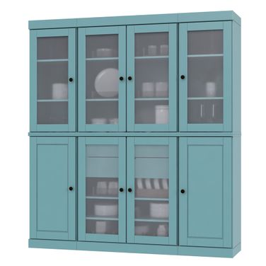 Solid Wood 65" Pantry China Cabinet With Frosted Glass Doors And 2-Drawers In Aqua