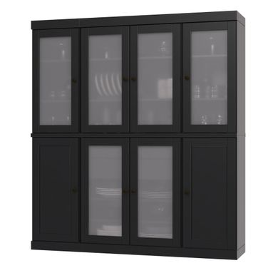 Solid Wood 65" Pantry China Cabinet With Frosted Glass Doors And 2-Drawers In Black