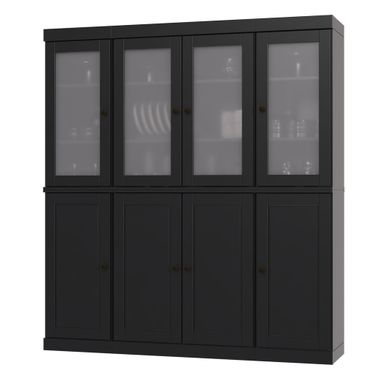 Solid Wood 65" Pantry China Cabinet With Frosted Glass Doors And 2-Drawers In Black