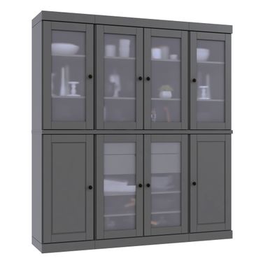 Solid Wood 65" Pantry China Cabinet With Frosted Glass Doors And 2-Drawers In Gray