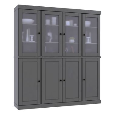 Solid Wood 65" Pantry China Cabinet With Frosted Glass Doors And 2-Drawers In Gray