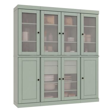 Solid Wood 65" Pantry China Cabinet With Frosted Glass Doors And 2-Drawers In Sage