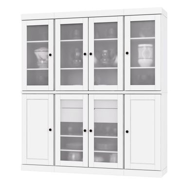 Solid Wood 65" Pantry China Cabinet With Frosted Glass Doors And 2-Drawers In White