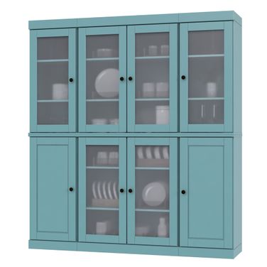 Solid Wood 65" Pantry China Cabinet With Frosted Glass Doors And Adjustable Shelves In Aqua