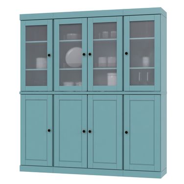 Solid Wood 65" Pantry China Cabinet With Frosted Glass Doors And Adjustable Shelves In Aqua