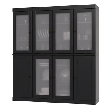 Solid Wood 65" Pantry China Cabinet With Frosted Glass Doors And Adjustable Shelves In Black