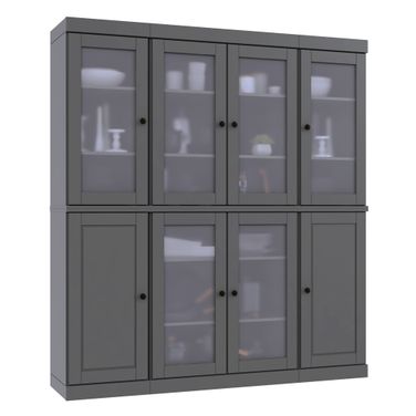 Solid Wood 65" Pantry China Cabinet With Frosted Glass Doors And Adjustable Shelves In Gray
