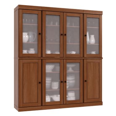 Solid Wood 65" Pantry China Cabinet With Frosted Glass Doors And Adjustable Shelves In Mocha