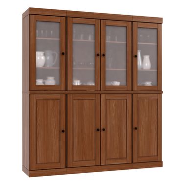 Solid Wood 65" Pantry China Cabinet With Frosted Glass Doors And Adjustable Shelves In Mocha
