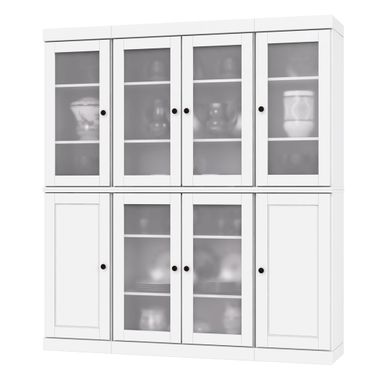 Solid Wood 65" Pantry China Cabinet With Frosted Glass Doors And Adjustable Shelves In White