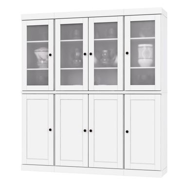 Solid Wood 65" Pantry China Cabinet With Frosted Glass Doors And Adjustable Shelves In White