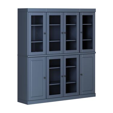 Solid Wood 65" Pantry China Cabinet With Raised Panel And Clear Glass Doors In Antique Blue