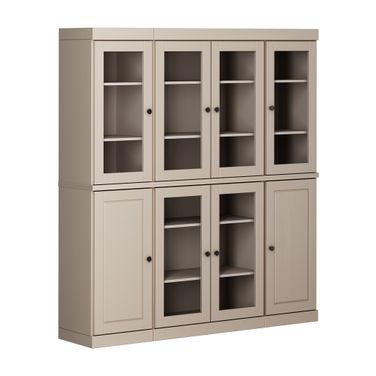 Solid Wood 65" Pantry China Cabinet With Raised Panel And Clear Glass Doors In Beige