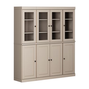 Solid Wood 65" Pantry China Cabinet With Raised Panel And Clear Glass Doors In Beige
